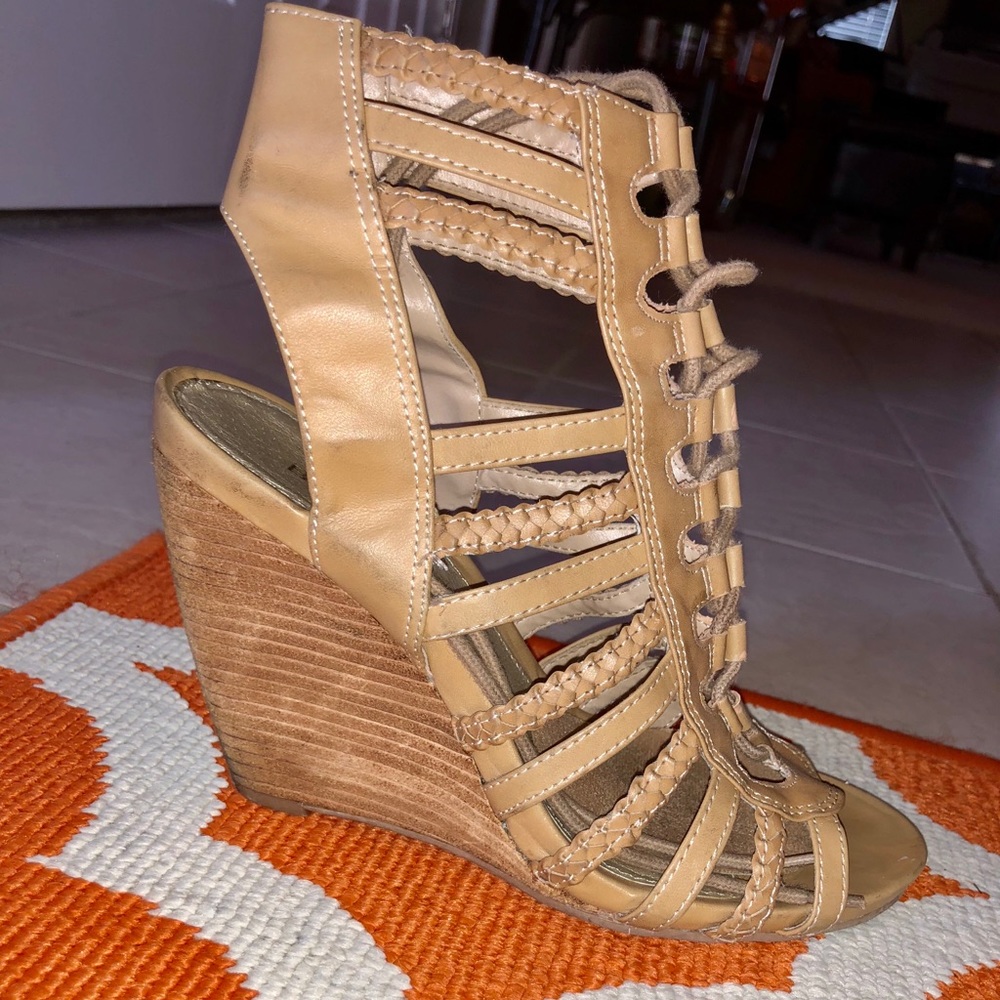 Tan wedge heels